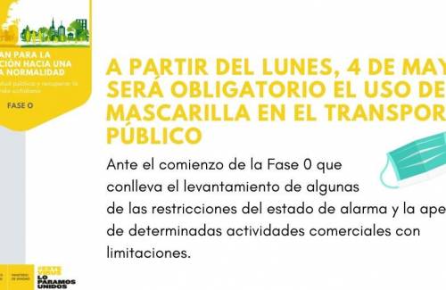 INFORMACIÓN:  Las mascarillas son de uso obligatorio en el transporte público