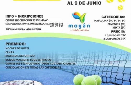 Arguineguín acogerá del 25 de mayo al 9 de junio el Torneo de Pádel Costa de Mogán 2018