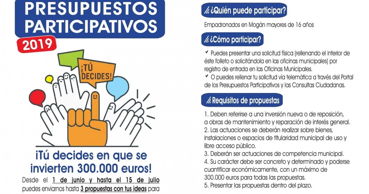 Mogán abre el plazo para que los vecinos realicen sus propuestas para los segundos presupuestos participativos