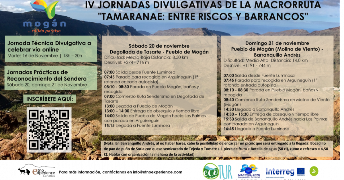 Mogán convoca las cuartas jornadas de  formación e información de la Macrorruta 'Tamaranae: entre Riscos y Barrancos'