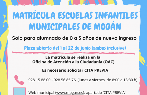 INFORMACIÓN: Matrículas Escuelas Infantiles Municipales de Mogán 2020/2021