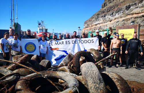 Un centenar de voluntarios contribuyen a limpiar el fondo marino del Puerto de Mogán