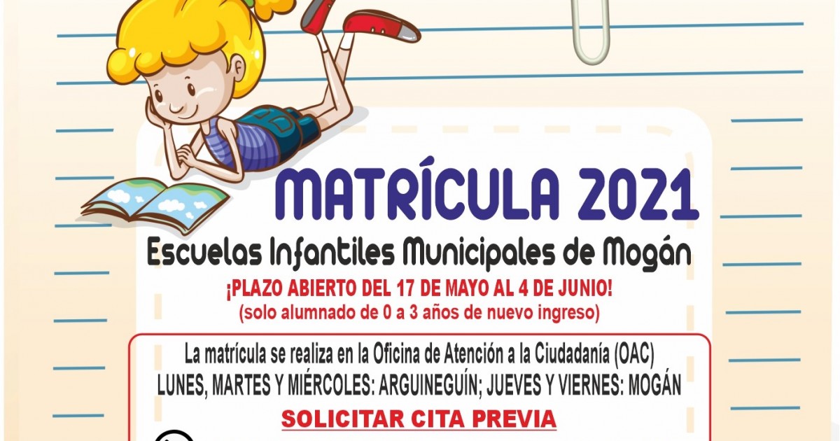 Mogán abre el plazo de inscripción en las escuelas infantiles municipales del 17 de mayo al 4 de junio