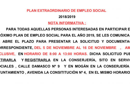 Mogán abre el plazo de solicitudes para el Plan Extraordinario de Empleo Social 2018-2019