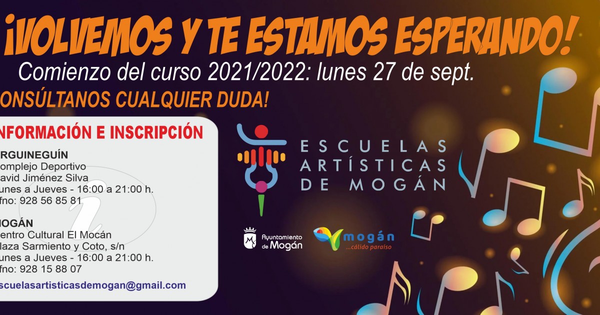 El nuevo curso de las Escuelas Artísticas  de Mogán comienza el 27 de septiembre