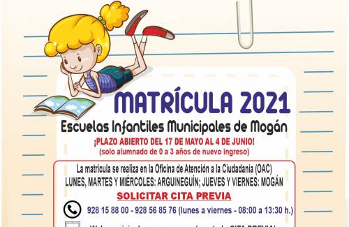 Mogán abre el plazo de inscripción en las escuelas infantiles municipales del 17 de mayo al 4 de junio